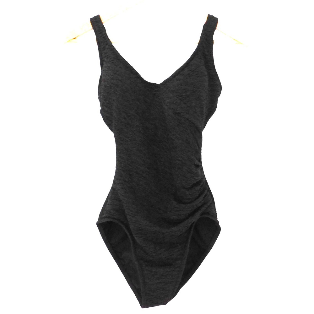 Penbrooke Krinkle Size 8 Black Faux Wrap One-Piece Swimsuit - Picture 5 of 5